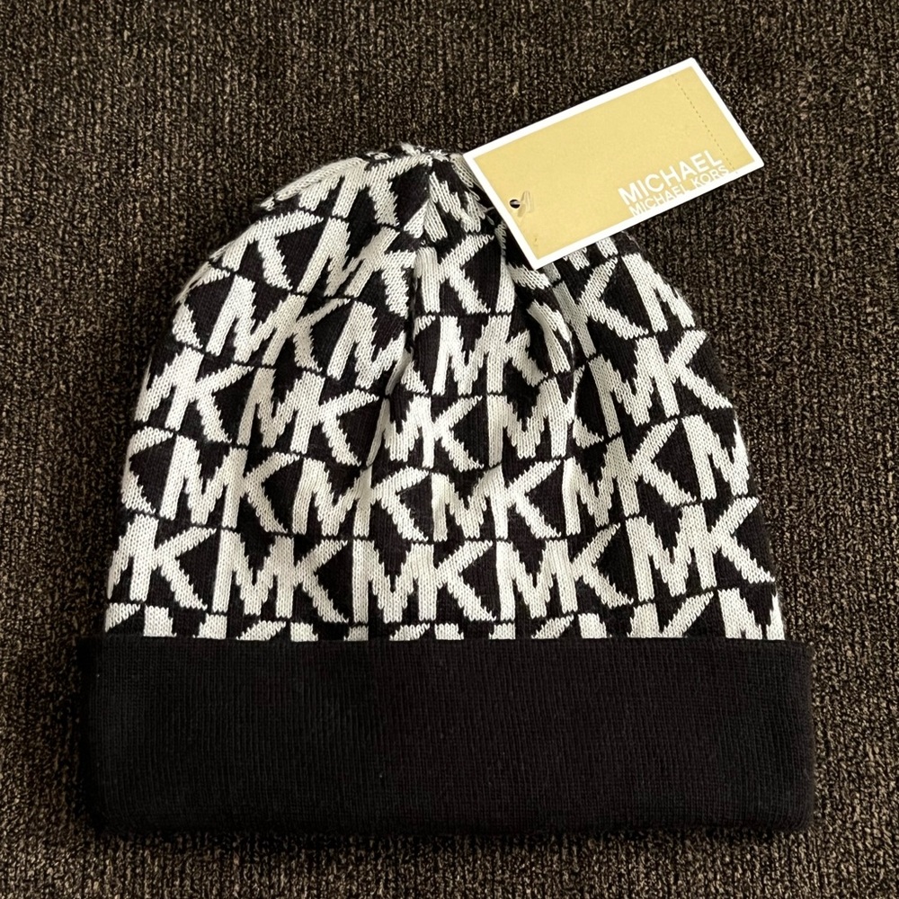 Michael Kors Women's Monogram Colored Bordered MK Logo Design Adult Size Beanie